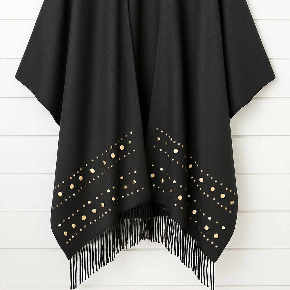 Michael Kors Black Cape with Fringe and Silver Accents Brand New